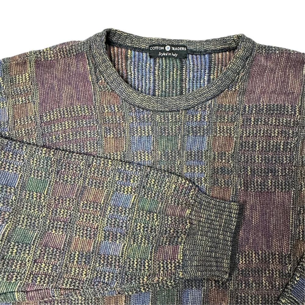 Cotton Traders Sweater Mens Large Multicolor Geometric Knit Crewneck Pullover